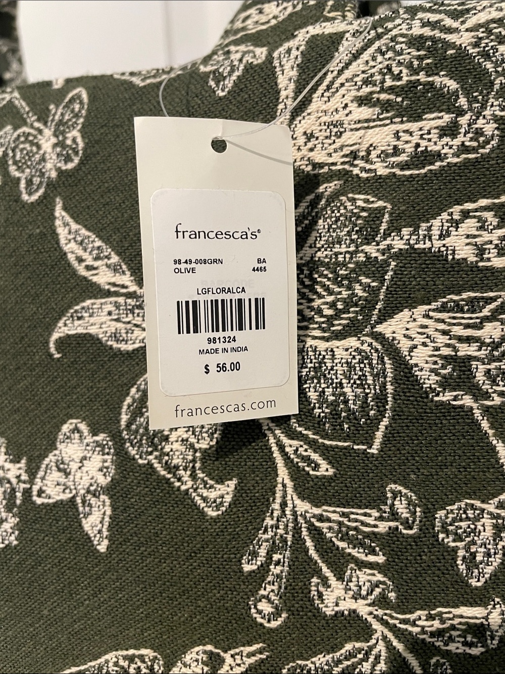 Francesca's Collections Olive Green Floral Canvas Tote - Picture 6 of 12